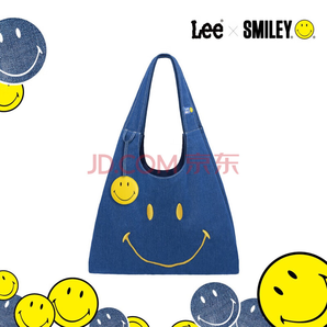 Lee xSmiley聯(lián)名！購(gòu)物袋男女托特包帆布包 牛仔藍(lán)+笑臉掛件