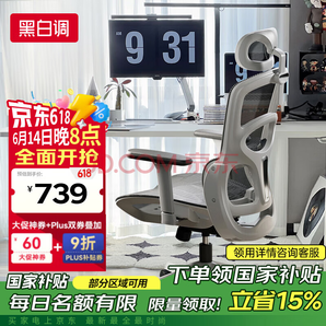 國(guó)家補(bǔ)貼、PLUS會(huì)員！黑白調(diào) P2pro+ 人體工學(xué)椅 電腦椅