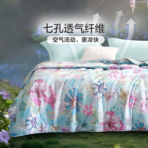 降￥9新低白 菜價(jià)！富安娜 花意滿庭 七孔抑菌印花空調(diào)夏涼被 152*210cm