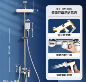 ARROW 箭牌 AE34111MCP-P1 K110 四功能淋浴花灑套裝