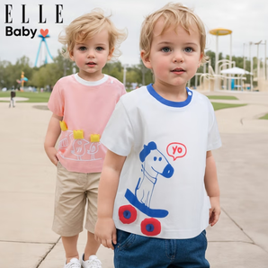 5款可選！ELLE BABY 兒童T恤動(dòng)物卡通圖案棉透氣T恤