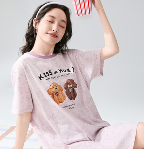 云感親膚！芬騰 女士全棉印花短袖睡裙 2色