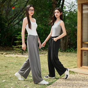 門(mén)店同款！冰涼防曬！三福 2025新款 女士輕薄冰絲坑條帶口袋闊腿褲 多色