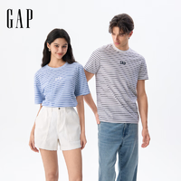 Gap 蓋璞 2025夏季新款 男女同款美版logo條紋純棉短袖T恤 768022