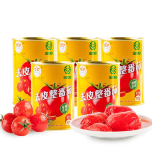 ￥5.5/罐！冠農(nóng)股份 新疆去皮整番茄罐頭400g*12罐