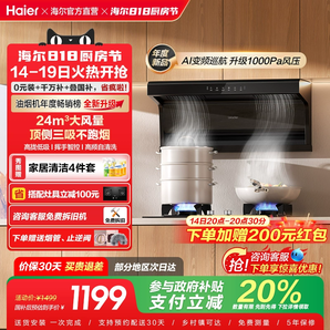 國補(bǔ)+確認(rèn)收貨返現(xiàn)！海爾 Haier Leader海爾智家抽油煙機(jī)家用廚房大吸力懶人92DPro