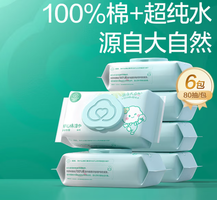 Purcotton 全棉時代 全棉純水濕巾 80抽*6包 贈嬰兒棉柔巾10抽*2包