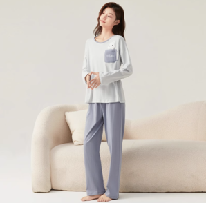 柔軟透氣！頂瓜瓜 女士春秋純棉長(zhǎng)袖家居服套裝