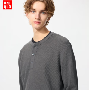 手慢斷碼！UNIQLO 優(yōu)衣庫 男女同款亨利領(lǐng)華夫格長袖T恤 479784 多色