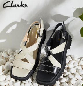 2色碼全！Clarks 其樂 學院系列 女士交叉綁帶厚底摩登時尚牛皮涼鞋