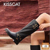 KISSCAT 接吻貓 真皮長(zhǎng)筒美拉德騎士靴