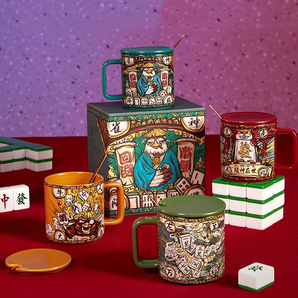 共禾京品 國潮四喜系列 帶蓋勺麻將馬克杯 350~400mL