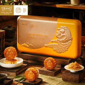 廣東老字號(hào)！黃但記 火腿皇月餅 100克*6個(gè) 鐵盒禮裝