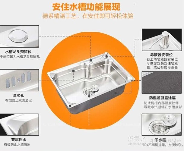 双重满减新低！ENZORODI 德国安住 全铜净铅厨房龙头304不锈钢单槽水槽套装 ERK50113E   599元包邮