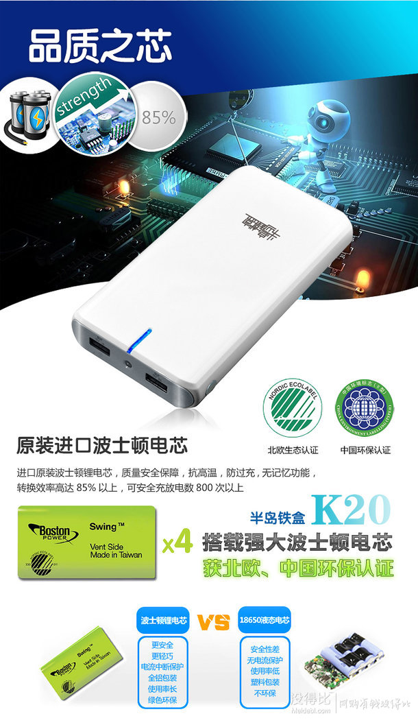 16点手机端！半岛铁盒 便携移动电源 20000mah  49元