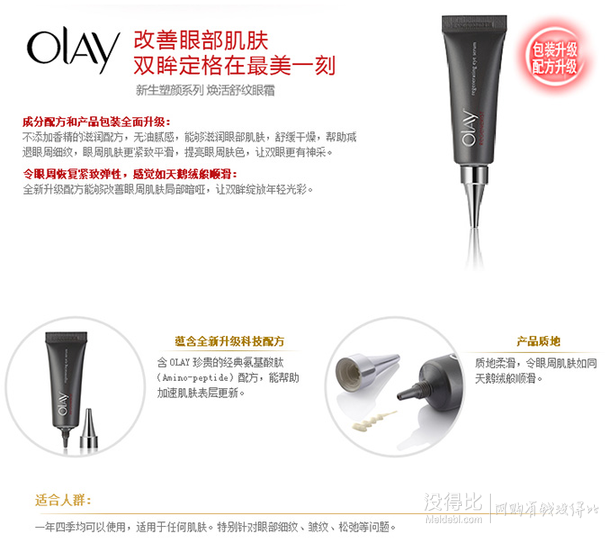 Olay 玉兰油 新生焕活舒纹眼霜15g   80元（179元，199-100）