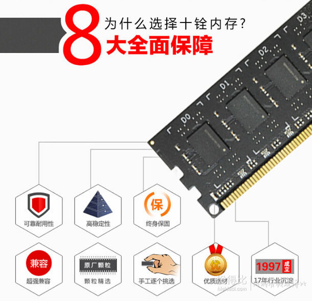 双重优惠！Team 十铨 DDR3 1600 4G 台式机内存   101元包邮（129元，100-10叠加白条）