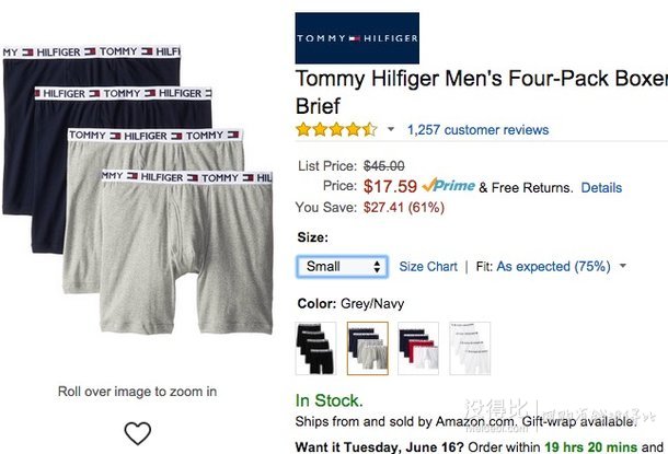 凑单！Tommy Hilfiger汤米 男士纯棉三角裤（5条装）
