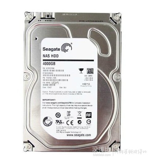 Seagate 希捷 ST4000VN000 4TB 网络储存（NAS）专用硬盘 64M  SATA  999元包邮