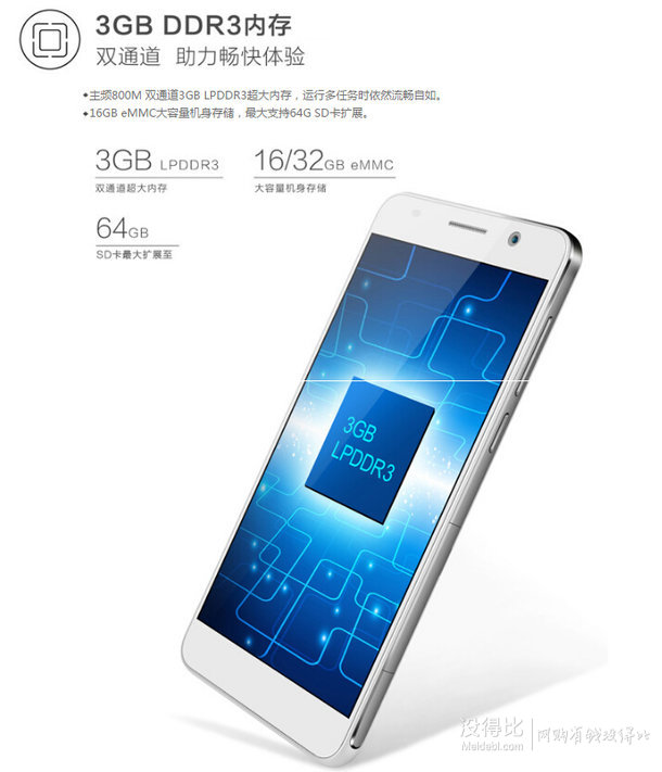 荣耀 6 (H60-L01) 低配版 白色 移动4G手机 1499元