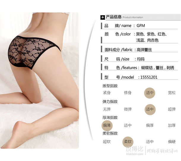 蕾丝控！GFM情趣内衣 情调蕾丝情趣透明性感内裤女1201黑色