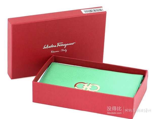 一线奢侈品牌！Salvatore Ferragamo 菲拉格慕女款绿色牛皮钱包22B300/13 579341