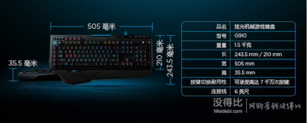 Logitech  罗技 G910 有线炫彩背光机械键盘 999元包邮（1299，双重优惠）