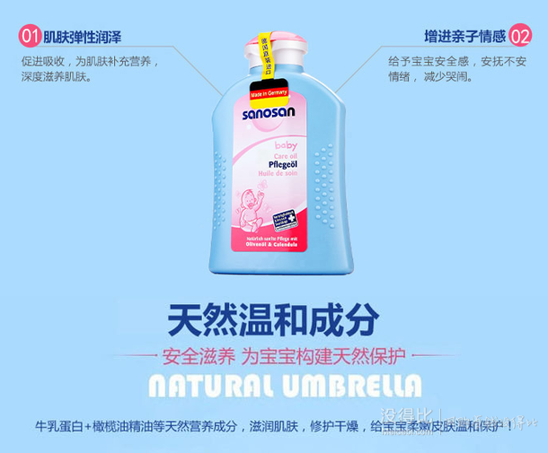 sanosan 哈罗闪 婴儿柔润护肤油 200ml+赠品 59元（109x2-100）