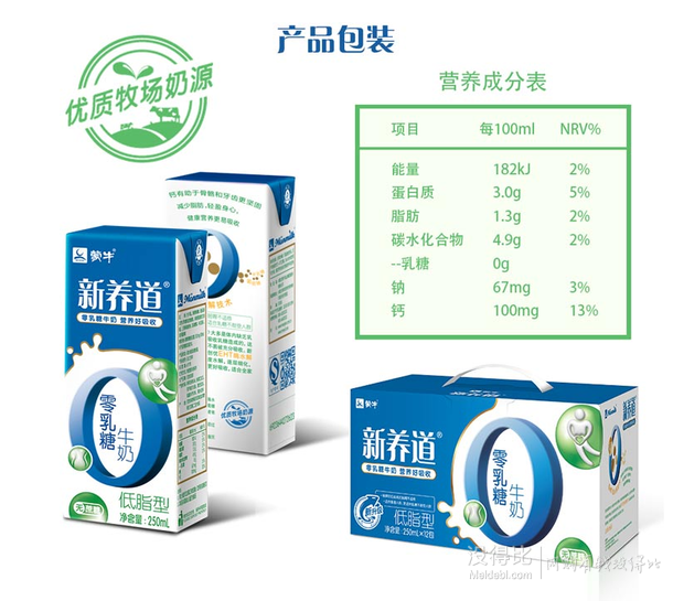 限江苏安徽上海：MENGNIU 蒙牛 新养道零乳糖低脂牛奶250ml*12盒  折约22元（49.2，满188-100）