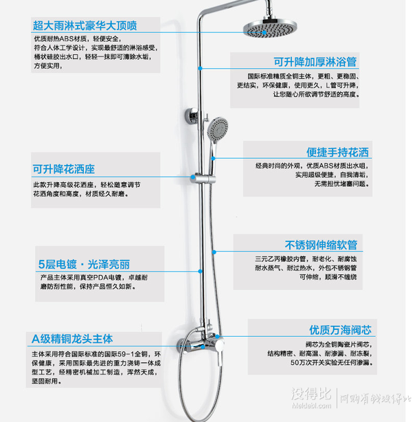 航标 3601-011 全铜主体 二出水淋浴花洒套装 285元