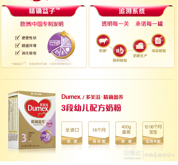 单买好价！Dumex  多美滋 精确盈养幼儿配方奶粉 3段 400克   39元