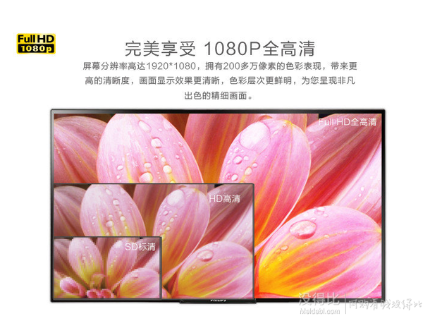 再降200元！PHILIPS 飞利浦49PFL3445/T3 49英寸 全高清LED液晶电视   2599元包邮（2699-100）