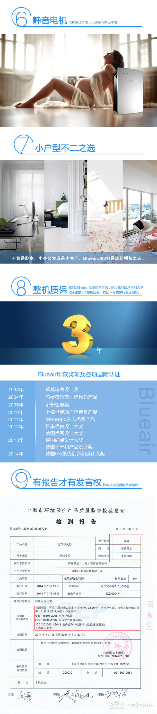 瑞典BLUEAIR 布鲁雅尔 家用型空气净化器303白色  2599包邮（2999，2000-400）