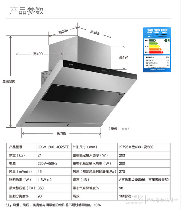 双重优惠：FOTILE方太   CXW-200-JQ25TE 侧吸抽油烟机+HC21BE 嵌入式燃气灶具 4080元（4480-400）