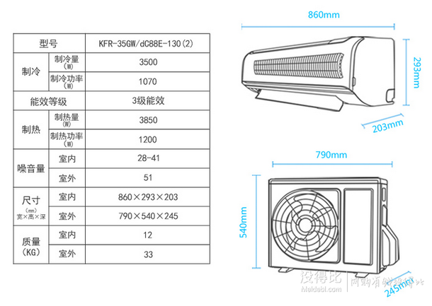 APP操控！Galanz 格兰仕 KFR-35GW/dC88E-130(2)  大1.5匹 壁挂式定频家用冷暖智能空调  1699元包邮