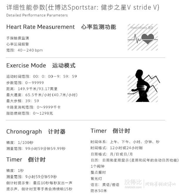 SPORTSTAR 仕博达 健步之星V 新品运动心率手表  398元包邮