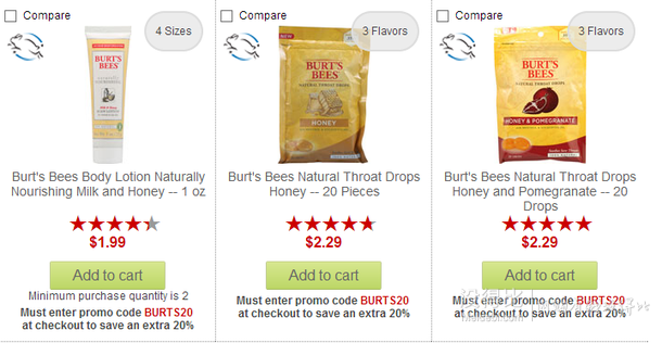 Burt's Bees小蜜蜂系列满$20立享8折优惠！