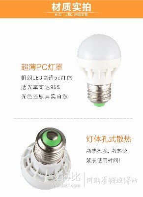 帆朗 LED灯泡E27螺口3W 1元起包邮