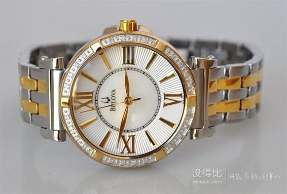 Ashford出售！Bulova 宝路华 珍珠母贝+镶钻+镀金女士腕表98R167