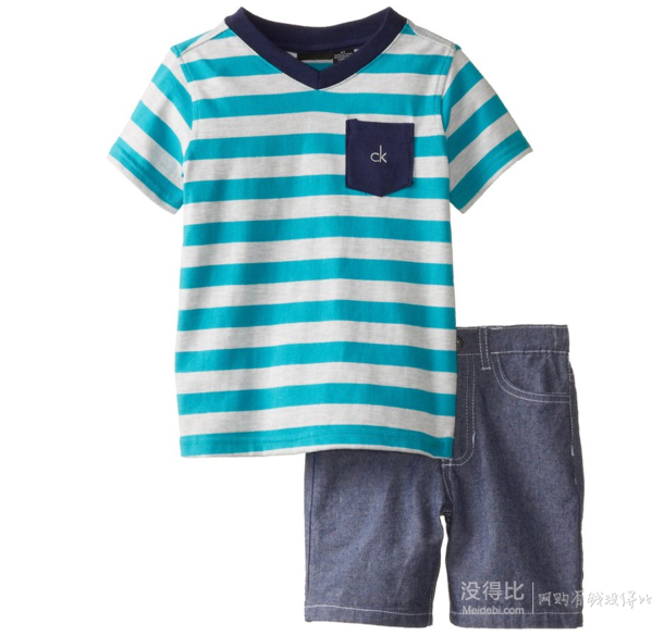 直邮到手￥77！Calvin Klein Blue Stripes 男童夏装2件套