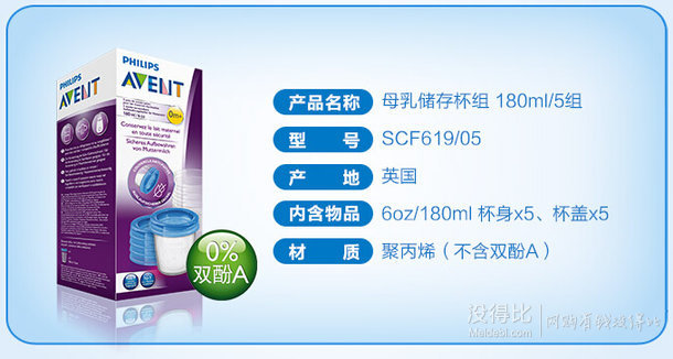 近期好几： 飞利浦 新安怡（AVENT）母乳/婴儿辅食储存杯组180ml SCF619/05  34元（59，60-50券）