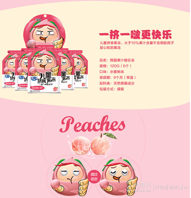 自提白菜！洽洽 儿童挤食果冻 水蜜桃味20g*6个共120g  1元（限购1件）