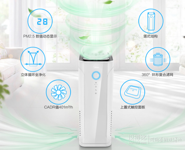 微信端：Midea 美的 KJ40FE-NI 立体风 全净化 空气净化器  1999元包邮