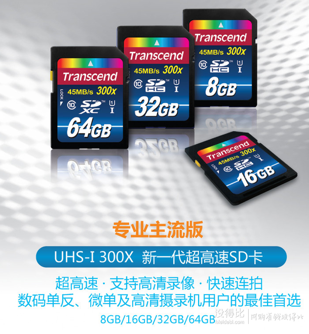 Transcend 创见 SDHC 32GB SD存储卡（300x、Class10、UHS-I） 49.9元