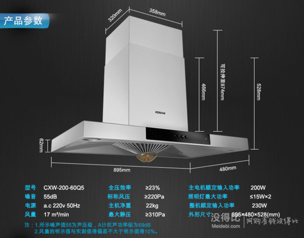 Robam 老板 CXW-200-60Q5 欧式 油烟机  1779元包邮（1929-150）