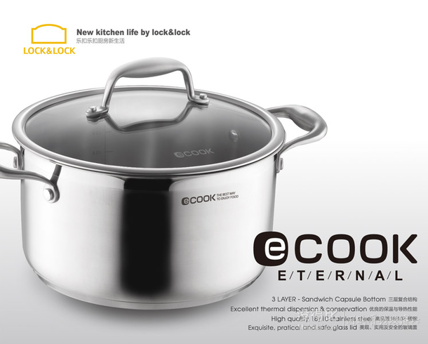 直降好价！lock&lock 乐扣乐扣 LEK5242 E-COOK 24cm 3层复合底不锈钢汤锅  149元包邮