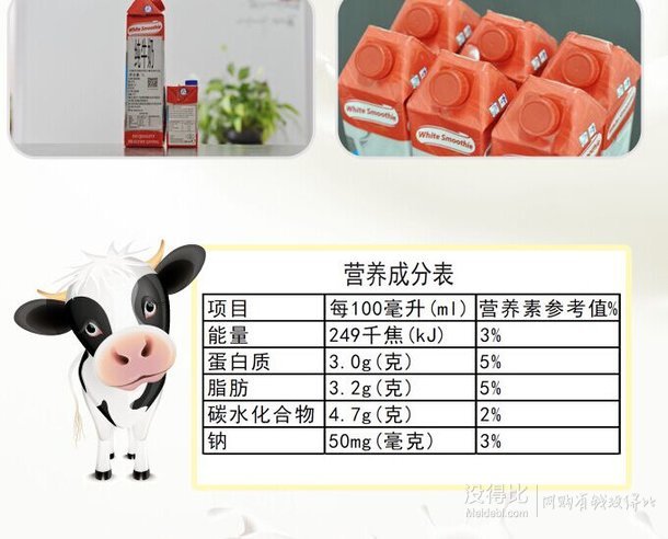 波兰原装进口 White Smoothie 优雅牧场 全脂牛奶1L*6  折49元（69129-40）