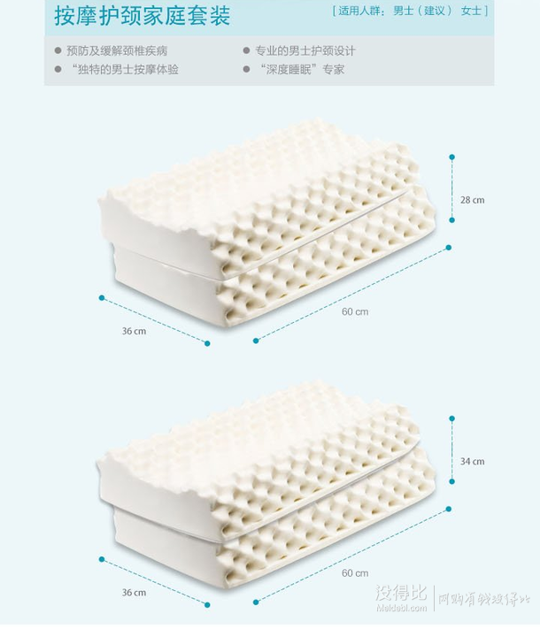 赠599元的羊绒床品3件套！TAIPATEX 天然泰国乳胶家庭套装（按摩护颈枕 2只）+赠品  599元包邮（699-100）