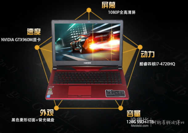 Hasee 神舟 战神 Z6-i78154R2 15.6英寸 游戏本（i7-4720HQ、8G、GTX960M）5499元包邮