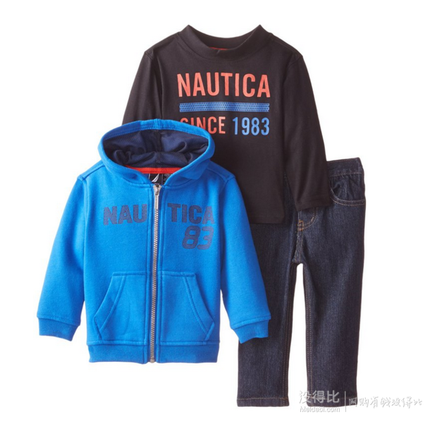 直邮到手约￥160！Nautica 诺帝卡 男童长袖外套卫衣三件套 三色可选